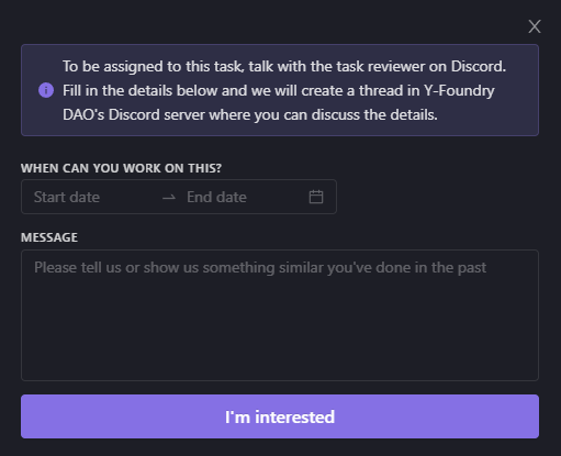 Developers submit details in Dework and Discord